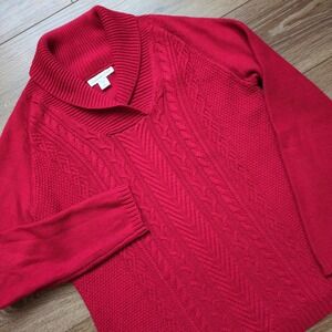 Coldwater Creek Red Cable Knit Sweater - Crossover Turtleneck Cotton Blend‎ M